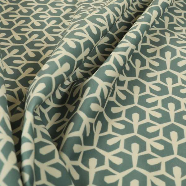 Foxe Small Scale Geometric Pattern Printed Velveteen Blue Colour Upholstery Curtains Fabric - Made To Measure Curtains