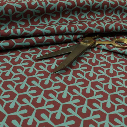 Foxe Small Scale Geometric Pattern Printed Velveteen Red Colour Upholstery Curtains Fabric