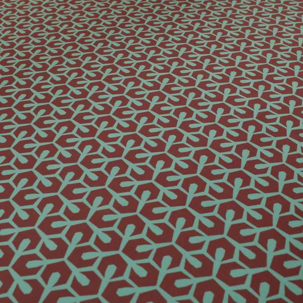 Foxe Small Scale Geometric Pattern Printed Velveteen Red Colour Upholstery Curtains Fabric - Roman Blinds