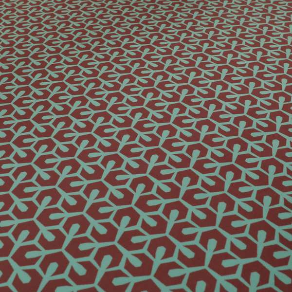 Foxe Small Scale Geometric Pattern Printed Velveteen Red Colour Upholstery Curtains Fabric - Made To Measure Curtains