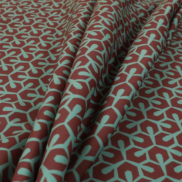 Foxe Small Scale Geometric Pattern Printed Velveteen Red Colour Upholstery Curtains Fabric - Roman Blinds