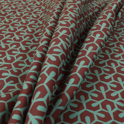 Foxe Small Scale Geometric Pattern Printed Velveteen Red Colour Upholstery Curtains Fabric - Made To Measure Curtains