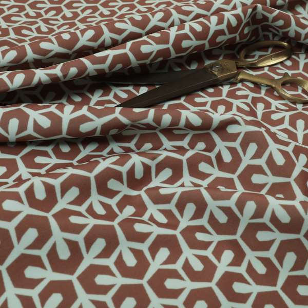 Foxe Small Scale Geometric Pattern Printed Velveteen Orange Colour Upholstery Curtains Fabric - Roman Blinds