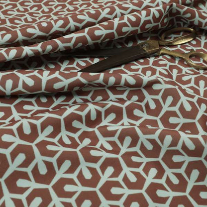 Foxe Small Scale Geometric Pattern Printed Velveteen Orange Colour Upholstery Curtains Fabric