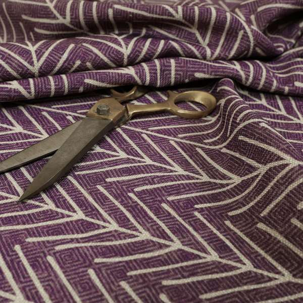 Frisco Stem Pattern Printed On Linen Effect Chenille Material Purple Coloured Furnishing Fabrics