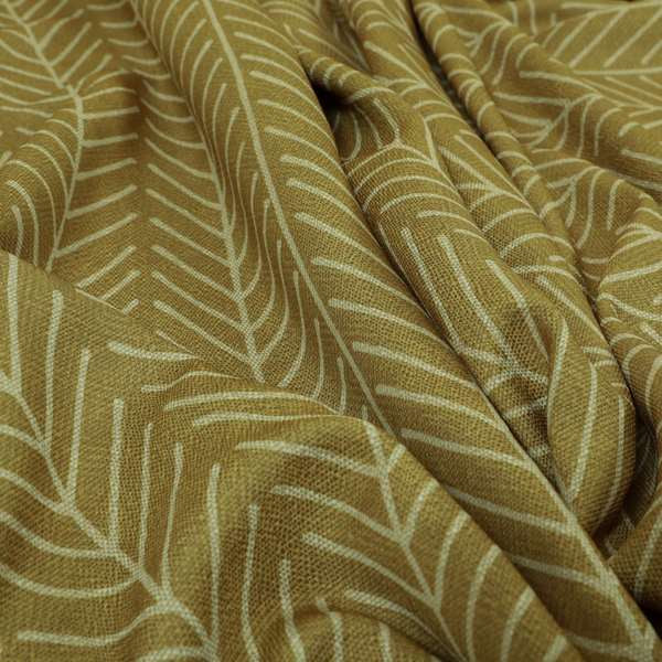 Frisco Stem Pattern Printed On Linen Effect Chenille Material Yellow Coloured Furnishing Fabrics