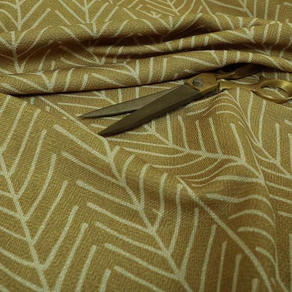 Frisco Stem Pattern Printed On Linen Effect Chenille Material Yellow Coloured Furnishing Fabrics - Made To Measure Curtains