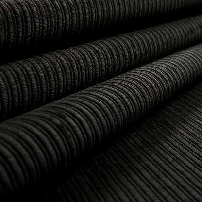 Goole Pencil Thin Striped Corduroy Upholstery Furnishing Fabric Black Colour - Roman Blinds