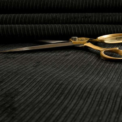 Goole Pencil Thin Striped Corduroy Upholstery Furnishing Fabric Black Colour - Roman Blinds