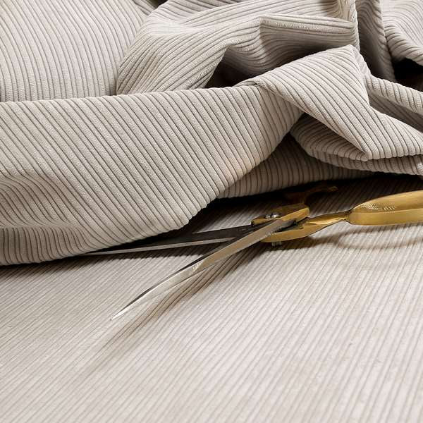 Goole Pencil Thin Striped Corduroy Upholstery Furnishing Fabric Silver Colour - Made To Measure Curtains