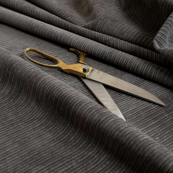 Goole Pencil Thin Striped Corduroy Upholstery Furnishing Fabric Charcoal Grey Colour - Roman Blinds