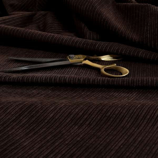 Goole Pencil Thin Striped Corduroy Upholstery Furnishing Fabric Chocolate Brown Colour - Roman Blinds