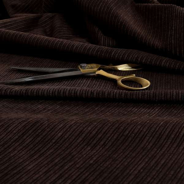 Goole Pencil Thin Striped Corduroy Upholstery Furnishing Fabric Chocolate Brown Colour - Made To Measure Curtains