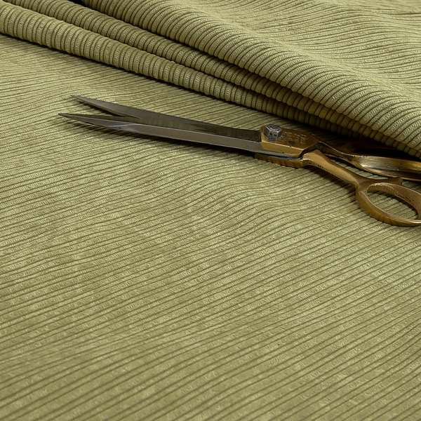 Goole Pencil Thin Striped Corduroy Upholstery Furnishing Fabric Green Colour