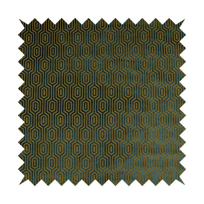 Hakkaido Geometric Pattern Velvet Fabric In Teal Brown Colour - Made To Measure Curtains