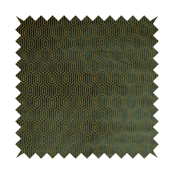 Hakkaido Geometric Pattern Velvet Fabric In Teal Brown Colour - Handmade Cushions