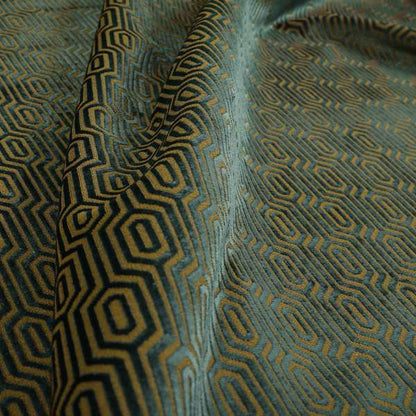 Hakkaido Geometric Pattern Velvet Fabric In Teal Brown Colour - Roman Blinds