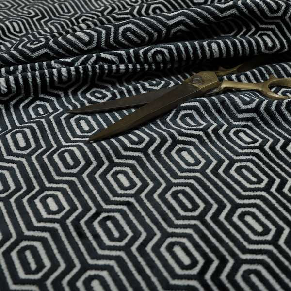 Hakkaido Geometric Pattern Velvet Fabric In Navy Blue Colour - Made To Measure Curtains