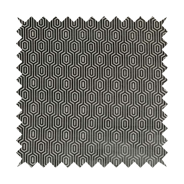 Hakkaido Geometric Pattern Velvet Fabric In Grey Colour - Made To Measure Curtains