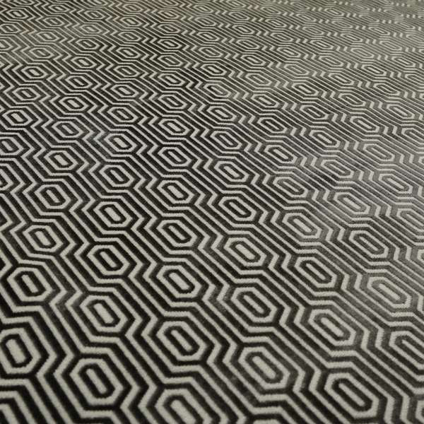 Hakkaido Geometric Pattern Velvet Fabric In Grey Colour