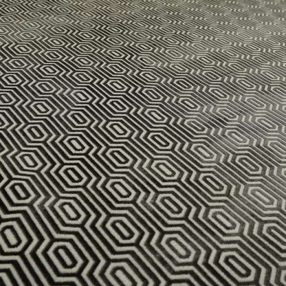 Hakkaido Geometric Pattern Velvet Fabric In Grey Colour