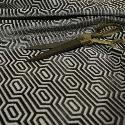 Hakkaido Geometric Pattern Velvet Fabric In Grey Colour