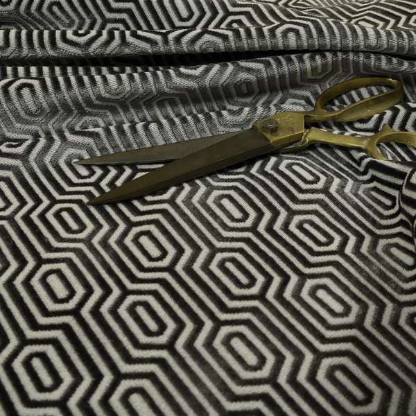 Hakkaido Geometric Pattern Velvet Fabric In Grey Colour - Made To Measure Curtains