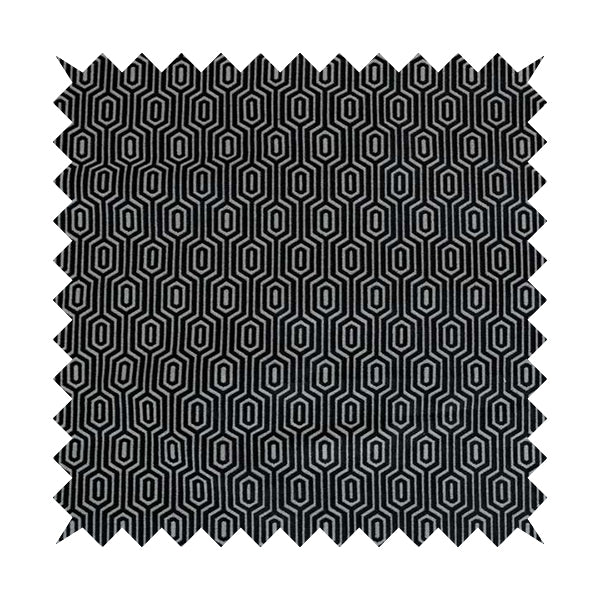 Hakkaido Geometric Pattern Velvet Fabric In Black Colour - Made To Measure Curtains