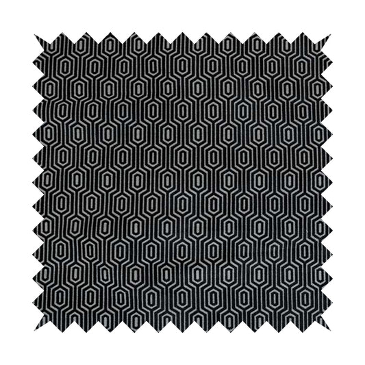 Hakkaido Geometric Pattern Velvet Fabric In Black Colour