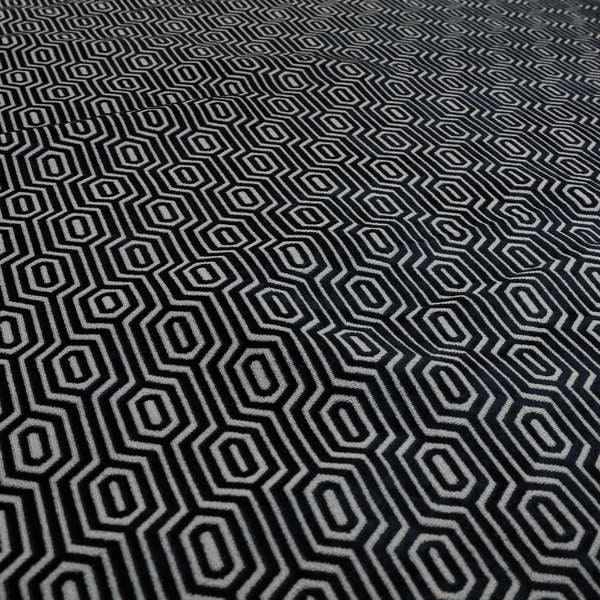 Hakkaido Geometric Pattern Velvet Fabric In Black Colour