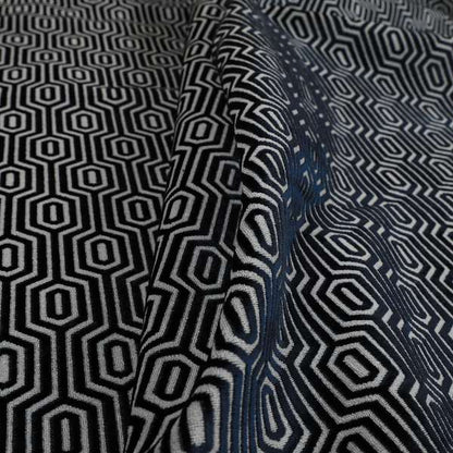 Hakkaido Geometric Pattern Velvet Fabric In Black Colour - Made To Measure Curtains