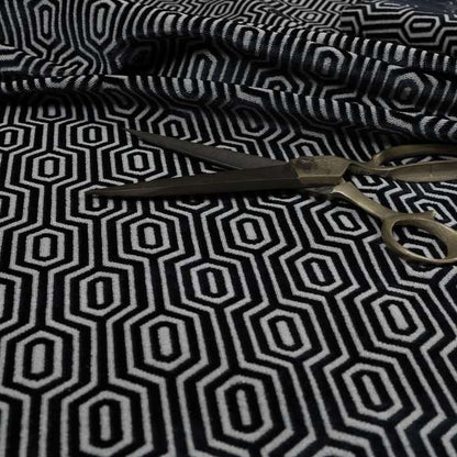 Hakkaido Geometric Pattern Velvet Fabric In Black Colour