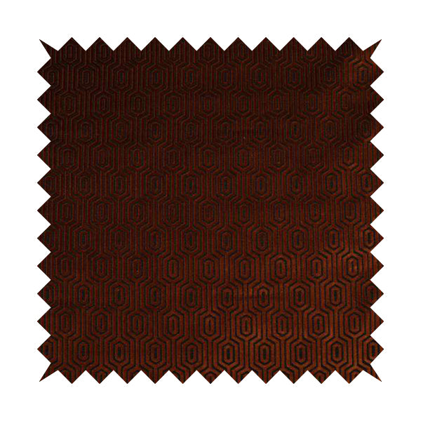 Hakkaido Geometric Pattern Velvet Fabric In Orange Brown Colour - Roman Blinds