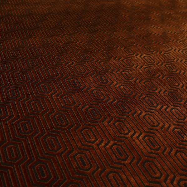 Hakkaido Geometric Pattern Velvet Fabric In Orange Brown Colour - Made To Measure Curtains