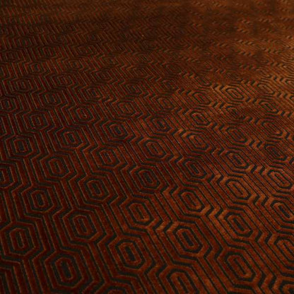 Hakkaido Geometric Pattern Velvet Fabric In Orange Brown Colour - Made To Measure Curtains