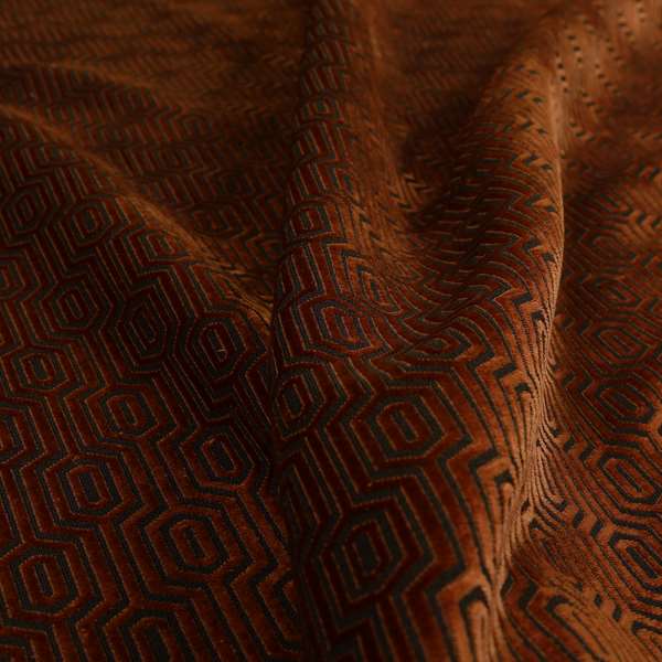 Hakkaido Geometric Pattern Velvet Fabric In Orange Brown Colour - Made To Measure Curtains