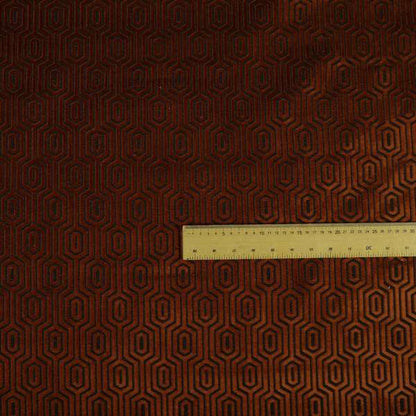 Hakkaido Geometric Pattern Velvet Fabric In Orange Brown Colour - Made To Measure Curtains