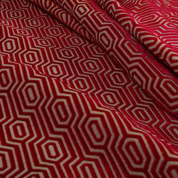 Hakkaido Geometric Pattern Velvet Fabric In Pink White Colour