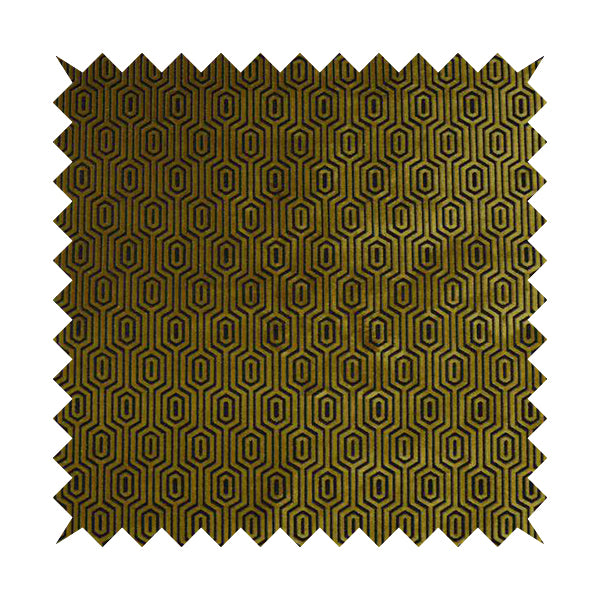 Hakkaido Geometric Pattern Velvet Fabric In Golden Yellow Blue Colour - Made To Measure Curtains