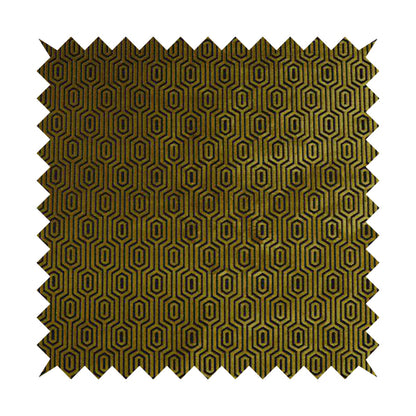 Hakkaido Geometric Pattern Velvet Fabric In Golden Yellow Blue Colour - Made To Measure Curtains