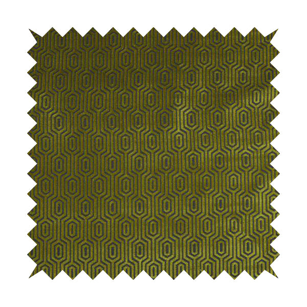 Hakkaido Geometric Pattern Velvet Fabric In Yellow Grey Colour - Made To Measure Curtains