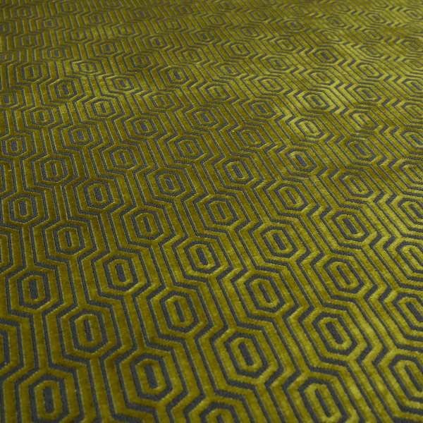 Hakkaido Geometric Pattern Velvet Fabric In Yellow Grey Colour