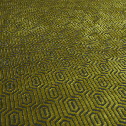 Hakkaido Geometric Pattern Velvet Fabric In Yellow Grey Colour