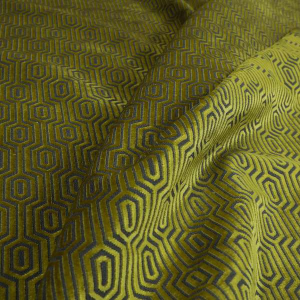 Hakkaido Geometric Pattern Velvet Fabric In Yellow Grey Colour - Made To Measure Curtains