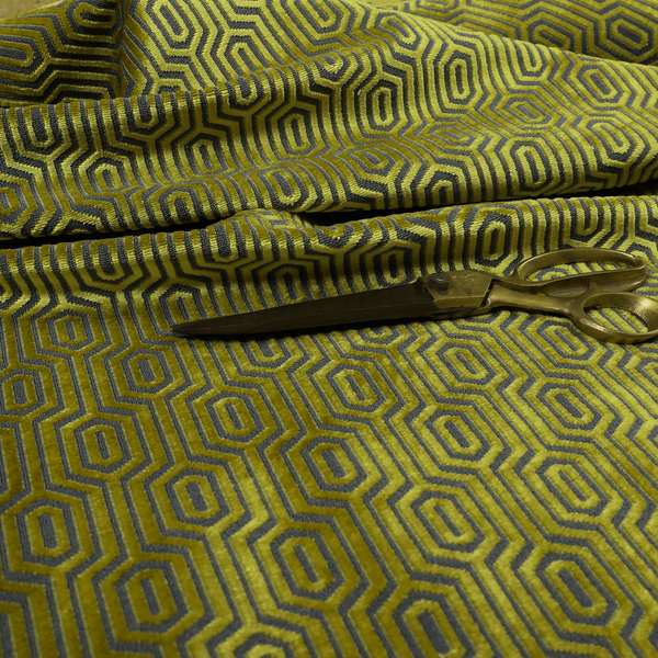 Hakkaido Geometric Pattern Velvet Fabric In Yellow Grey Colour - Made To Measure Curtains