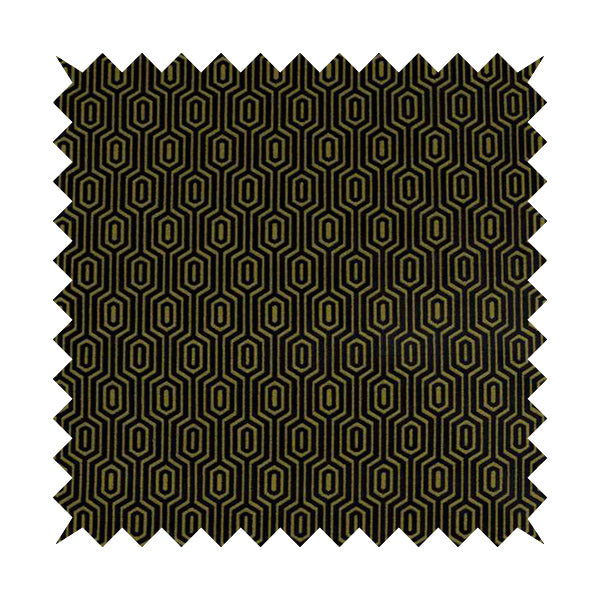 Hakkaido Geometric Pattern Velvet Fabric In Navy Blue Yellow Colour - Roman Blinds