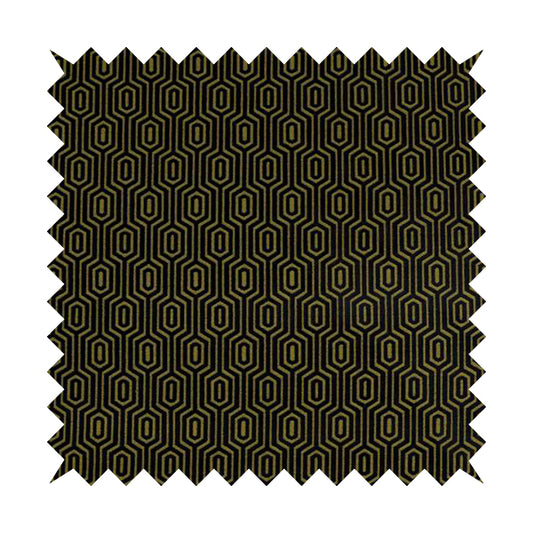 Hakkaido Geometric Pattern Velvet Fabric In Navy Blue Yellow Colour