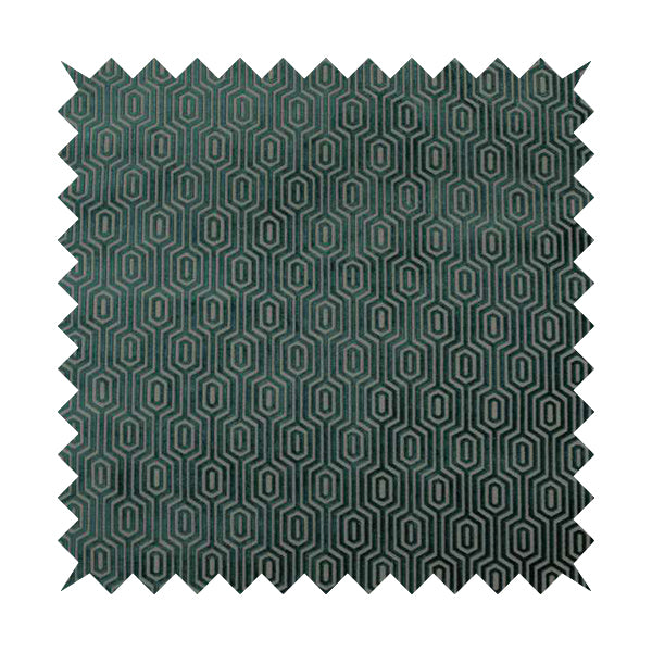 Hakkaido Geometric Pattern Velvet Fabric In Teal Grey Colour - Made To Measure Curtains