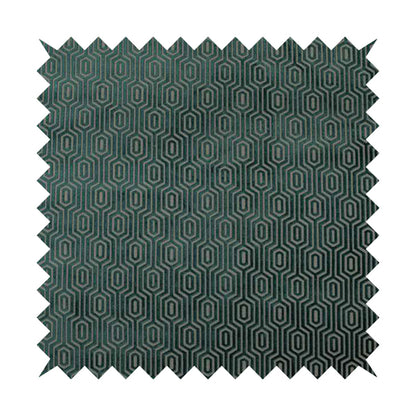 Hakkaido Geometric Pattern Velvet Fabric In Teal Grey Colour - Made To Measure Curtains