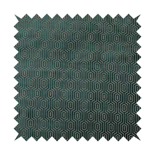 Hakkaido Geometric Pattern Velvet Fabric In Teal Grey Colour